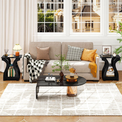 3-Tier End Tables with Charging Station Set of 2 with Open Storage Shelves, Black End & Side Tables at Gallery Canada