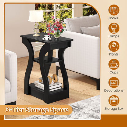 3-Tier End Tables with Charging Station Set of 2 with Open Storage Shelves, Black End & Side Tables at Gallery Canada