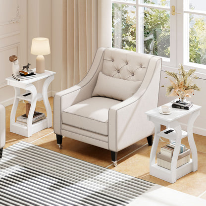 3-Tier End Tables with Charging Station Set of 2 with Open Storage Shelves, White End & Side Tables at Gallery Canada