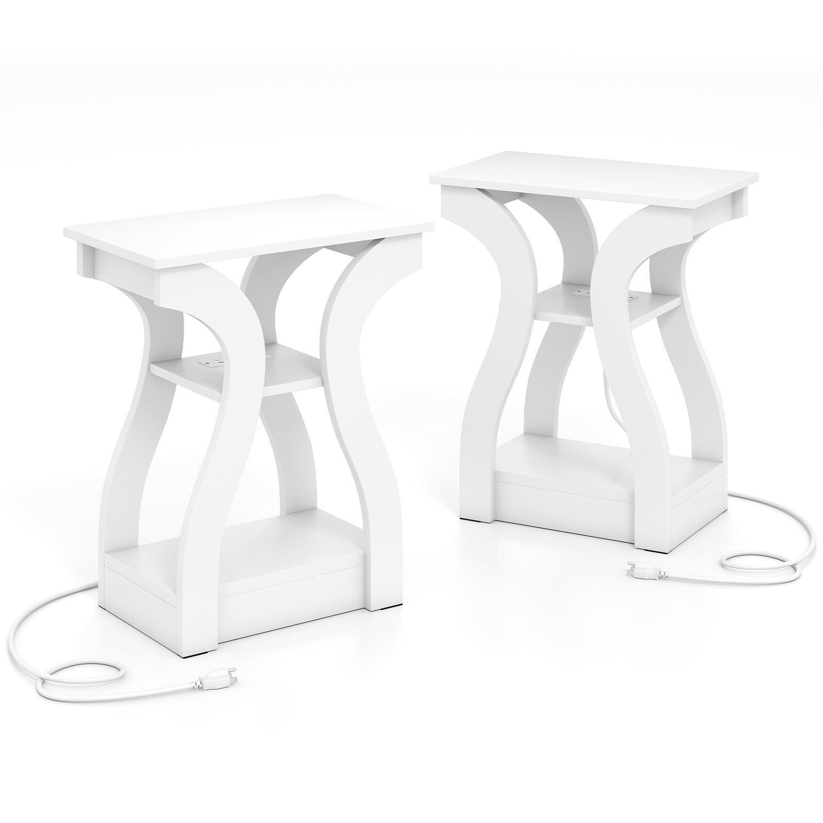 3-Tier End Tables with Charging Station Set of 2 with Open Storage Shelves, White End & Side Tables at Gallery Canada