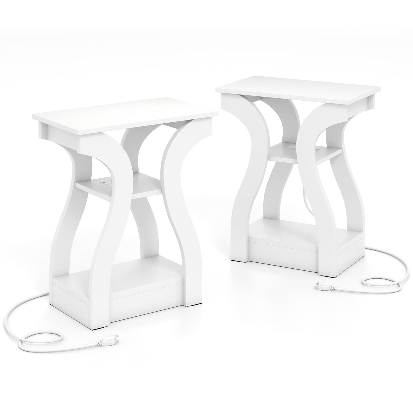 3-Tier End Tables with Charging Station Set of 2 with Open Storage Shelves, White End & Side Tables at Gallery Canada