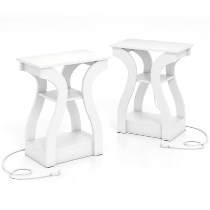 3-Tier End Tables with Charging Station Set of 2 with Open Storage Shelves, White End & Side Tables at Gallery Canada