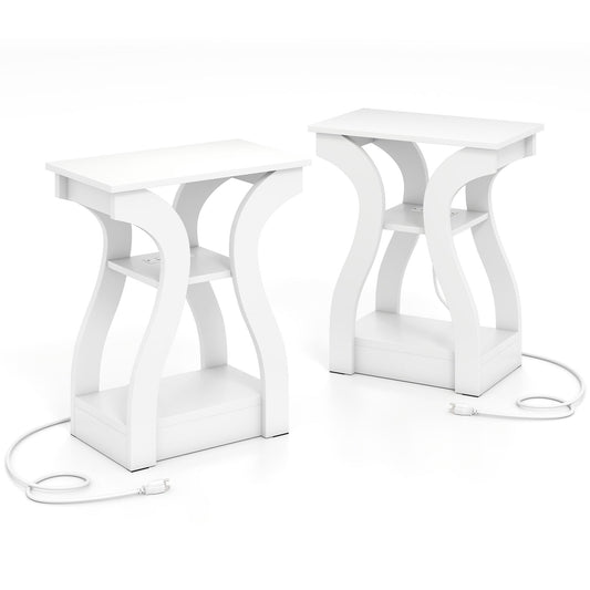 3-Tier End Tables with Charging Station Set of 2 with Open Storage Shelves, White End & Side Tables White at Gallery Canada