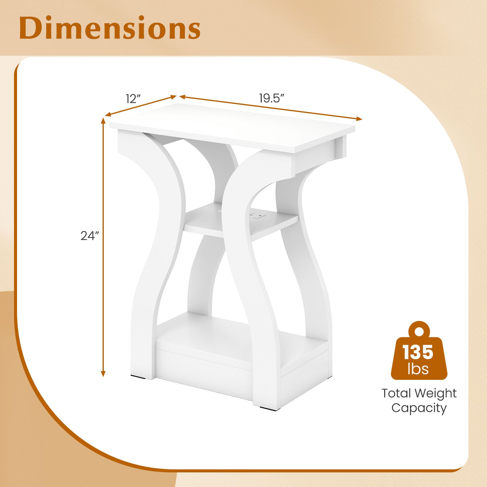 3-Tier End Tables with Charging Station Set of 2 with Open Storage Shelves, White End & Side Tables at Gallery Canada