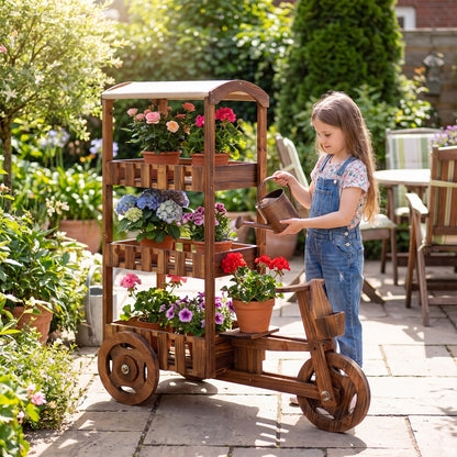 3-Tier Fir Wood Plant Stand, Fabric Canopy, 3 Wheels, Brown Plant Stands at Gallery Canada