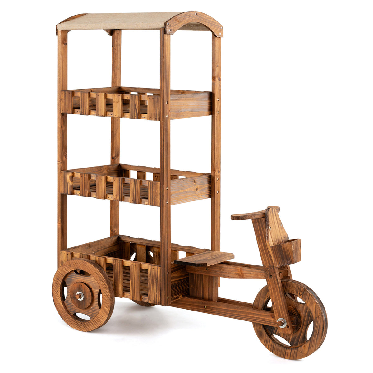 3-Tier Fir Wood Plant Stand, Fabric Canopy, 3 Wheels, Brown Plant Stands at Gallery Canada