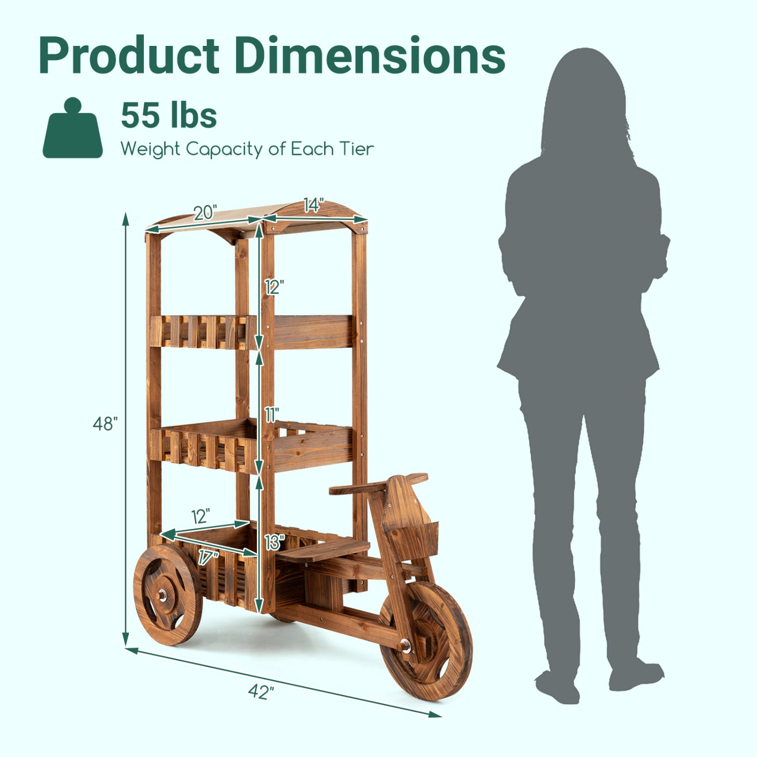 3-Tier Fir Wood Plant Stand, Fabric Canopy, 3 Wheels, Brown Plant Stands at Gallery Canada