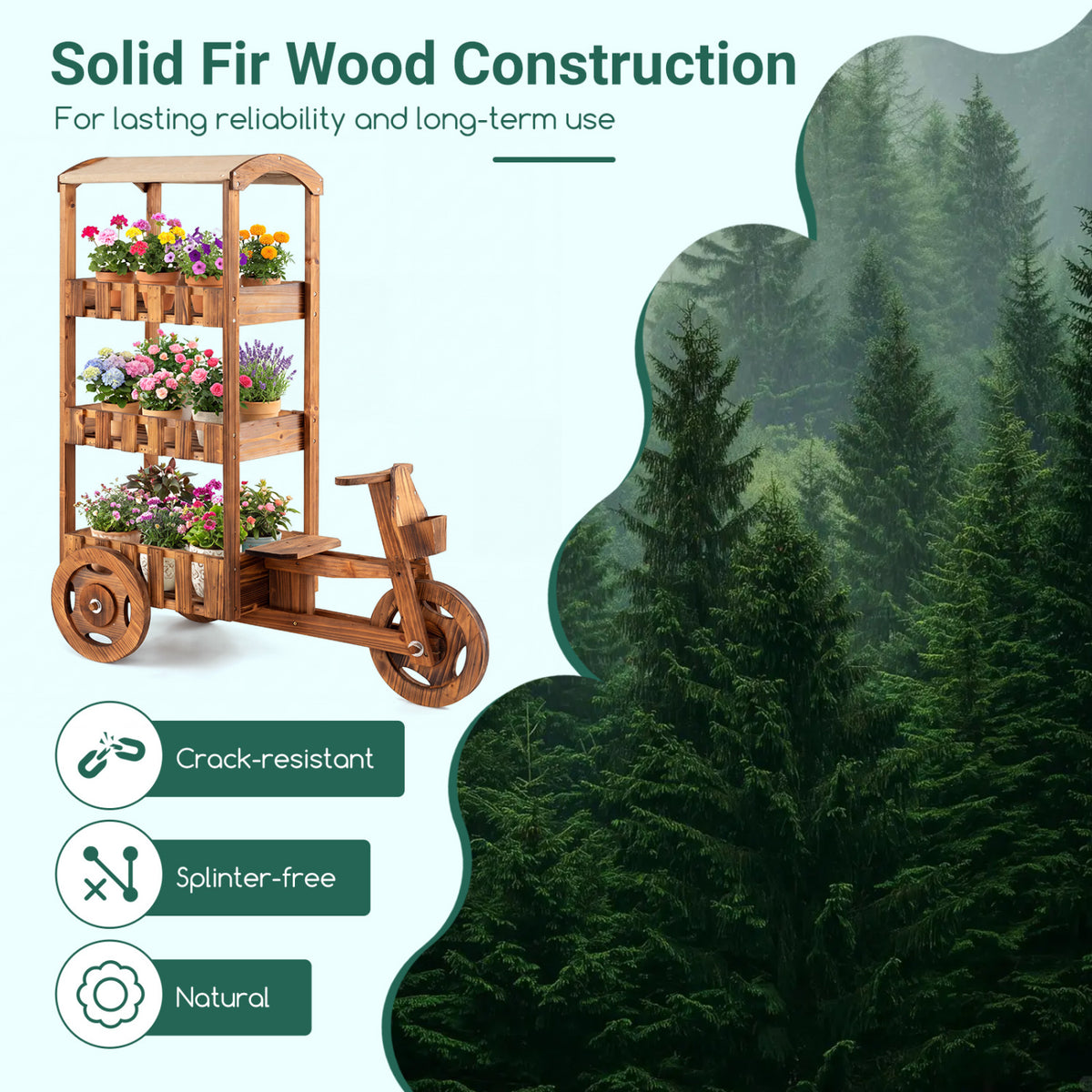 3-Tier Fir Wood Plant Stand, Fabric Canopy, 3 Wheels, Brown Plant Stands at Gallery Canada