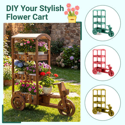 3-Tier Fir Wood Plant Stand, Fabric Canopy, 3 Wheels, Brown Plant Stands at Gallery Canada