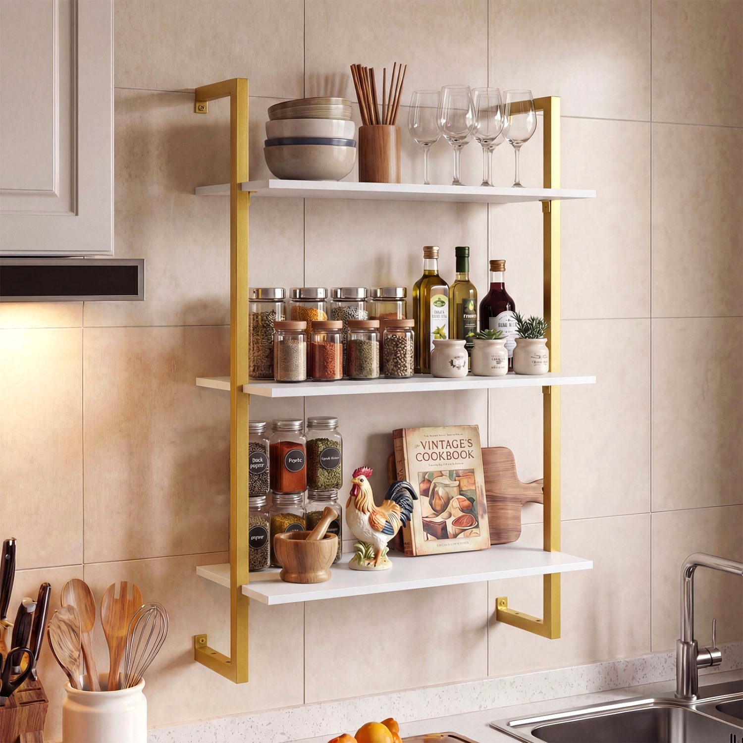 3-Tier Floating Shelf for Kitchen Living Room, White Bookcases at Gallery Canada
