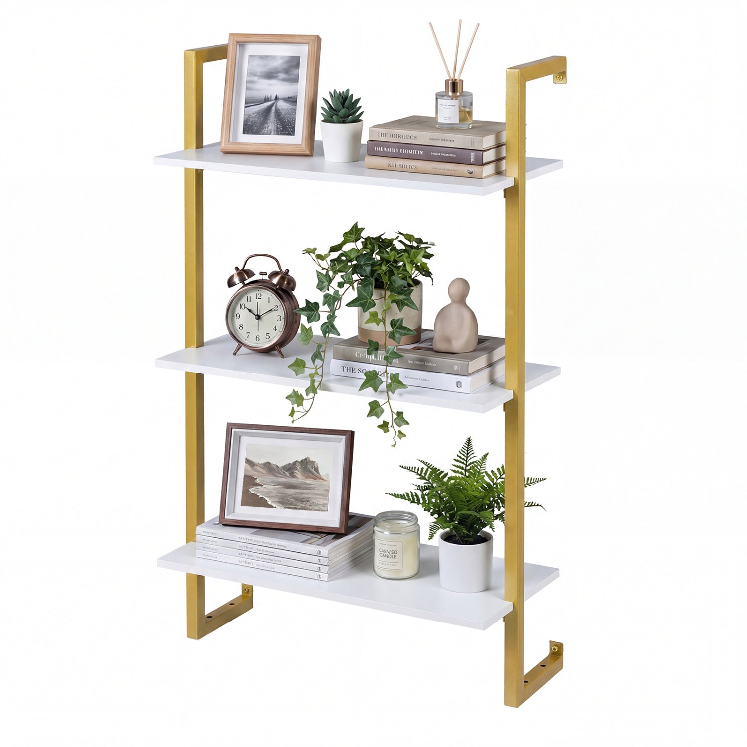 3-Tier Floating Shelf for Kitchen Living Room, White Bookcases White at Gallery Canada