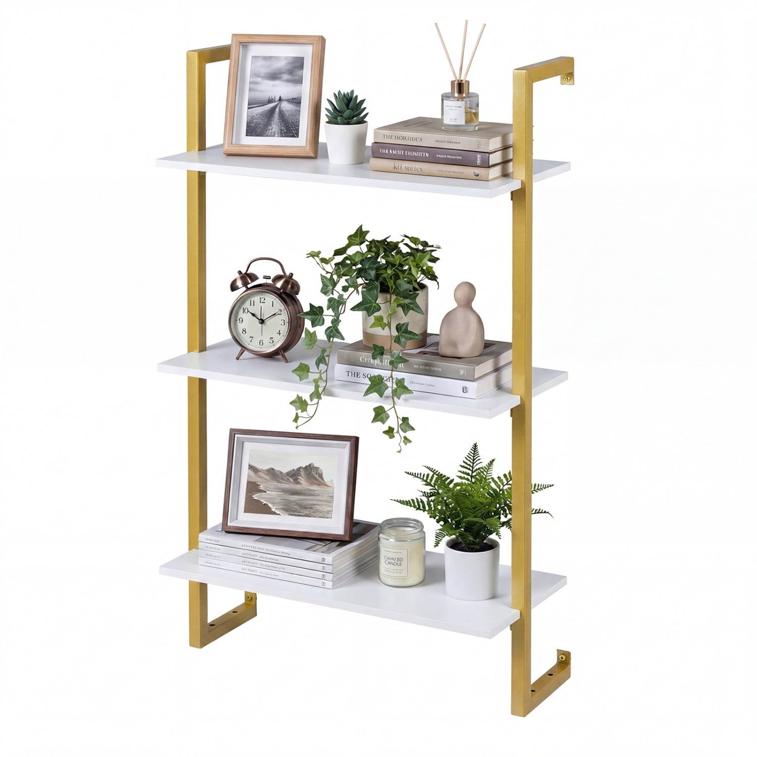3-Tier Floating Shelf for Kitchen Living Room, White Bookcases White at Gallery Canada