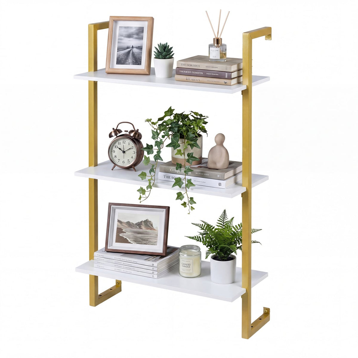 3-Tier Floating Shelf for Kitchen Living Room, White Bookcases White at Gallery Canada