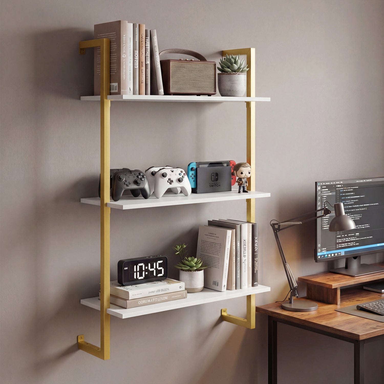 3-Tier Floating Shelf for Kitchen Living Room, White Bookcases at Gallery Canada