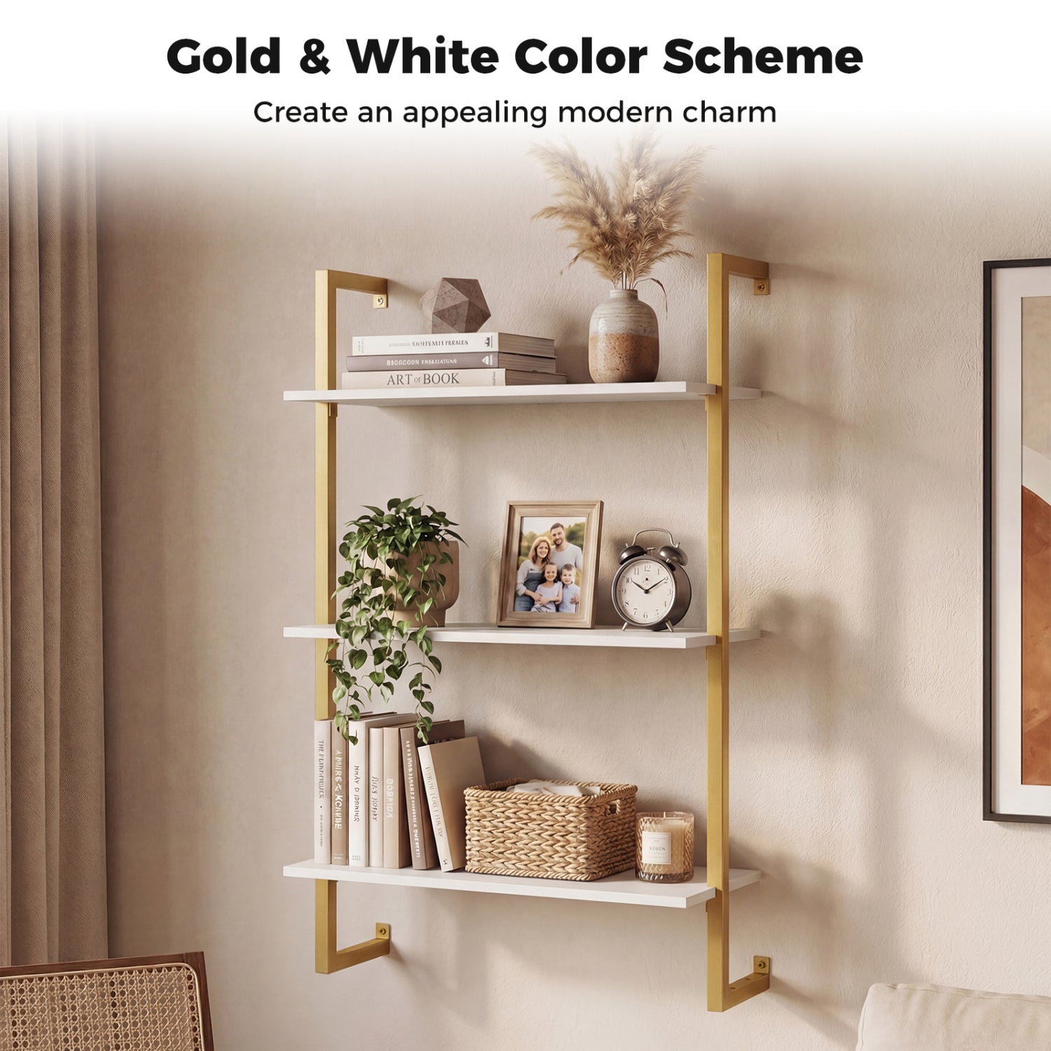 3-Tier Floating Shelf for Kitchen Living Room, White Bookcases at Gallery Canada