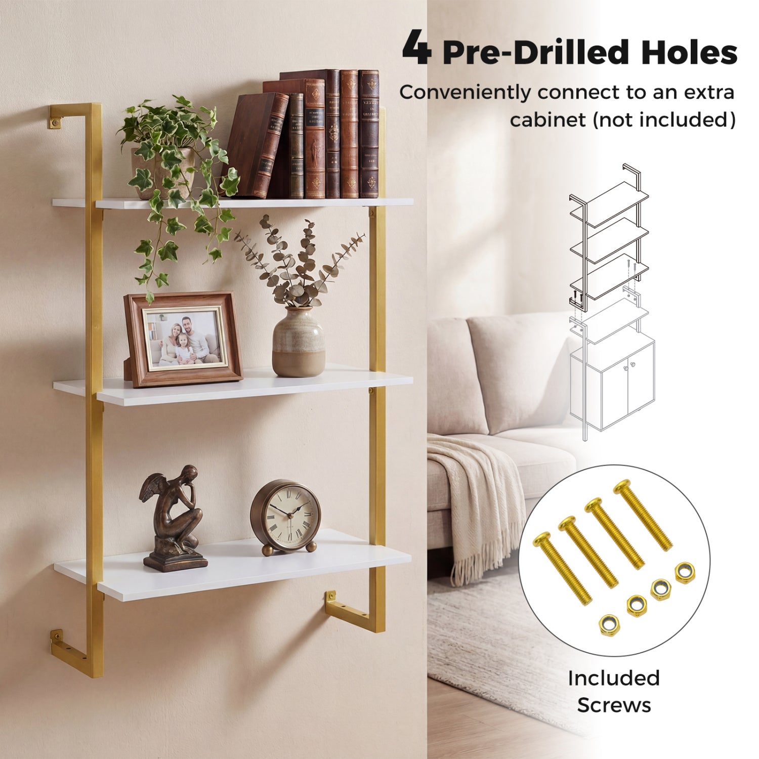 3-Tier Floating Shelf for Kitchen Living Room, White Bookcases at Gallery Canada