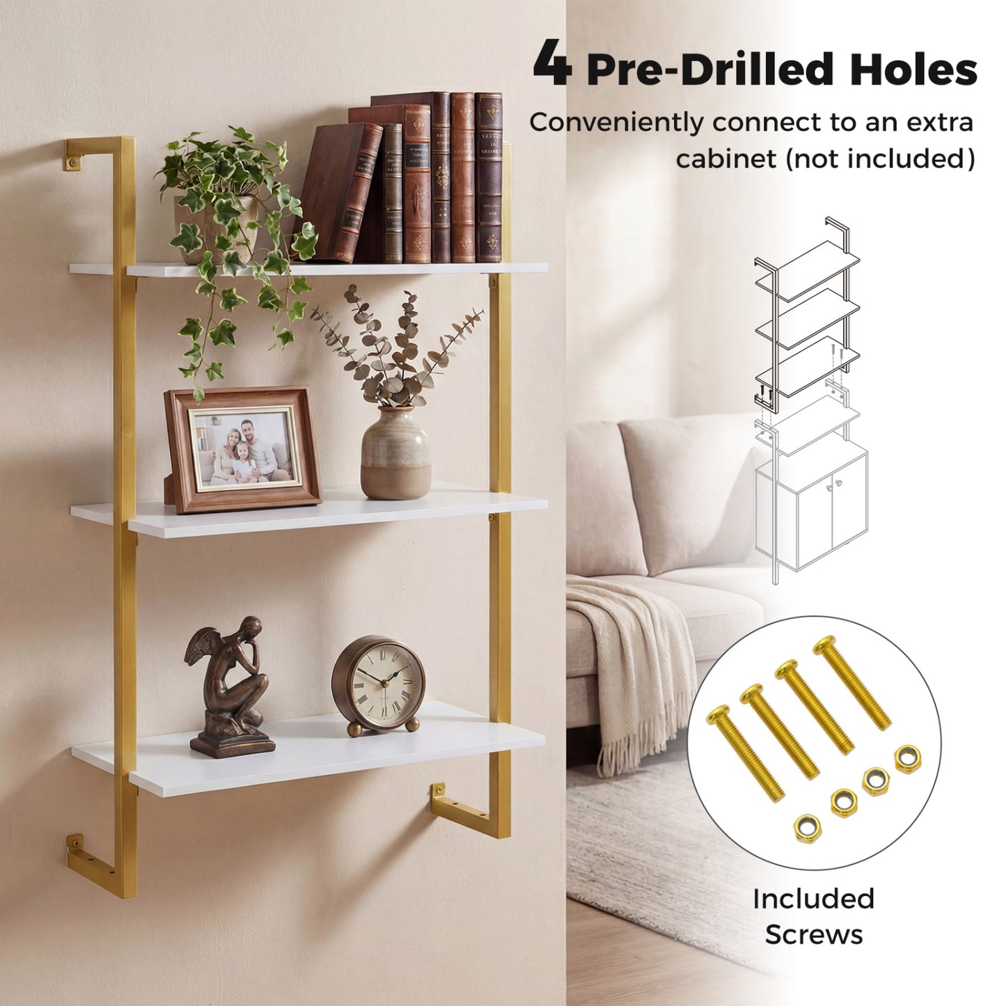 3-Tier Floating Shelf for Kitchen Living Room, White Bookcases at Gallery Canada