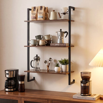 3-Tier Floating Modern Kitchen Shelf for Living Room Home Office and Bathroom, Rustic Brown Bookcases at Gallery Canada