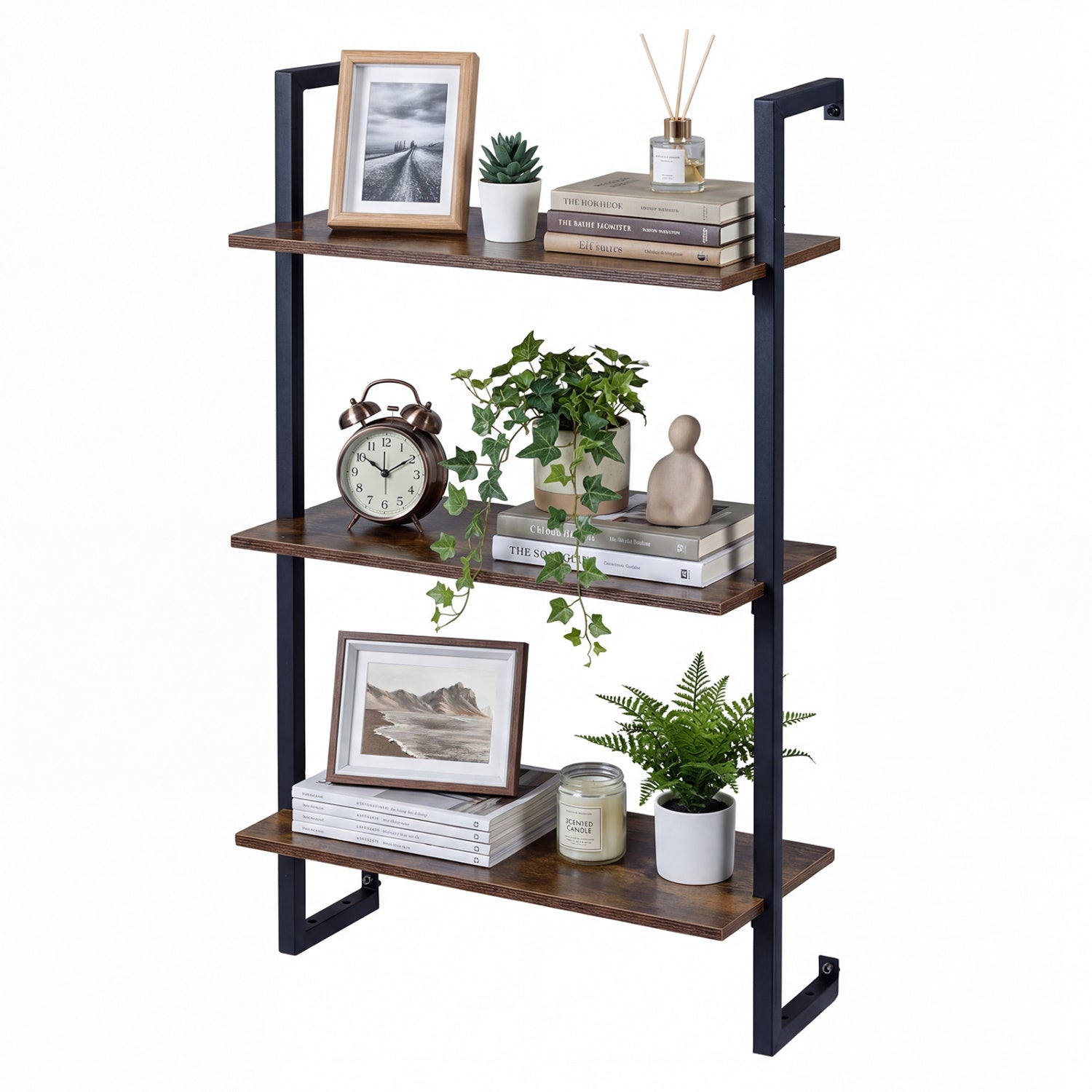 3-Tier Floating Modern Kitchen Shelf for Living Room Home Office and Bathroom, Rustic Brown Bookcases at Gallery Canada