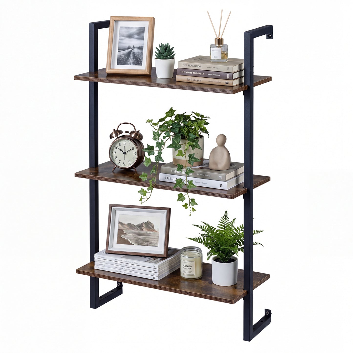 3-Tier Floating Modern Kitchen Shelf for Living Room Home Office and Bathroom, Rustic Brown Bookcases at Gallery Canada