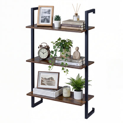 3-Tier Floating Modern Kitchen Shelf for Living Room Home Office and Bathroom, Rustic Brown Bookcases at Gallery Canada