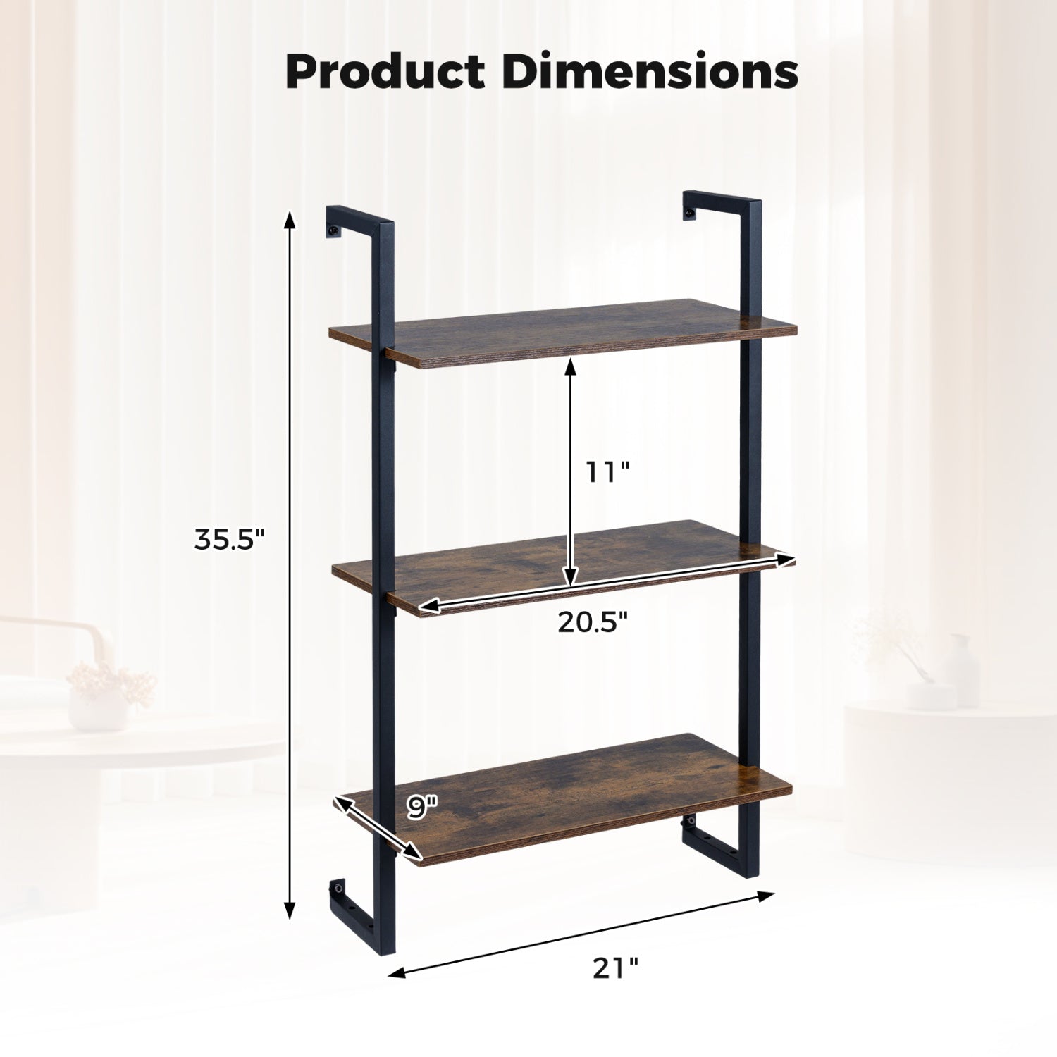 3-Tier Floating Modern Kitchen Shelf for Living Room Home Office and Bathroom, Rustic Brown Bookcases at Gallery Canada