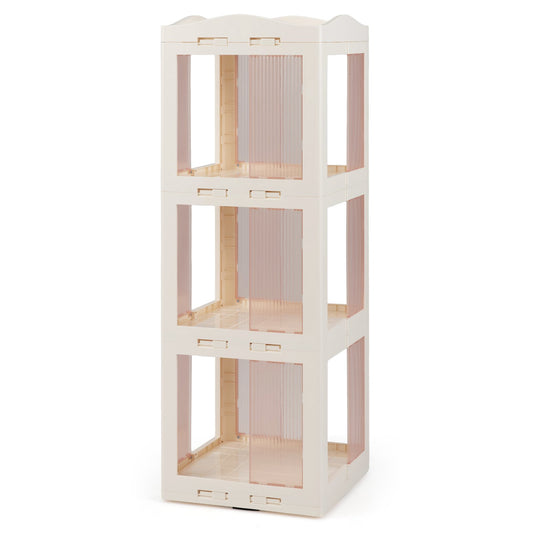 3-Tier Foldable Rotating Bookshelf with Swivel Base and Translucent Panels, White Bookcases White at Gallery Canada