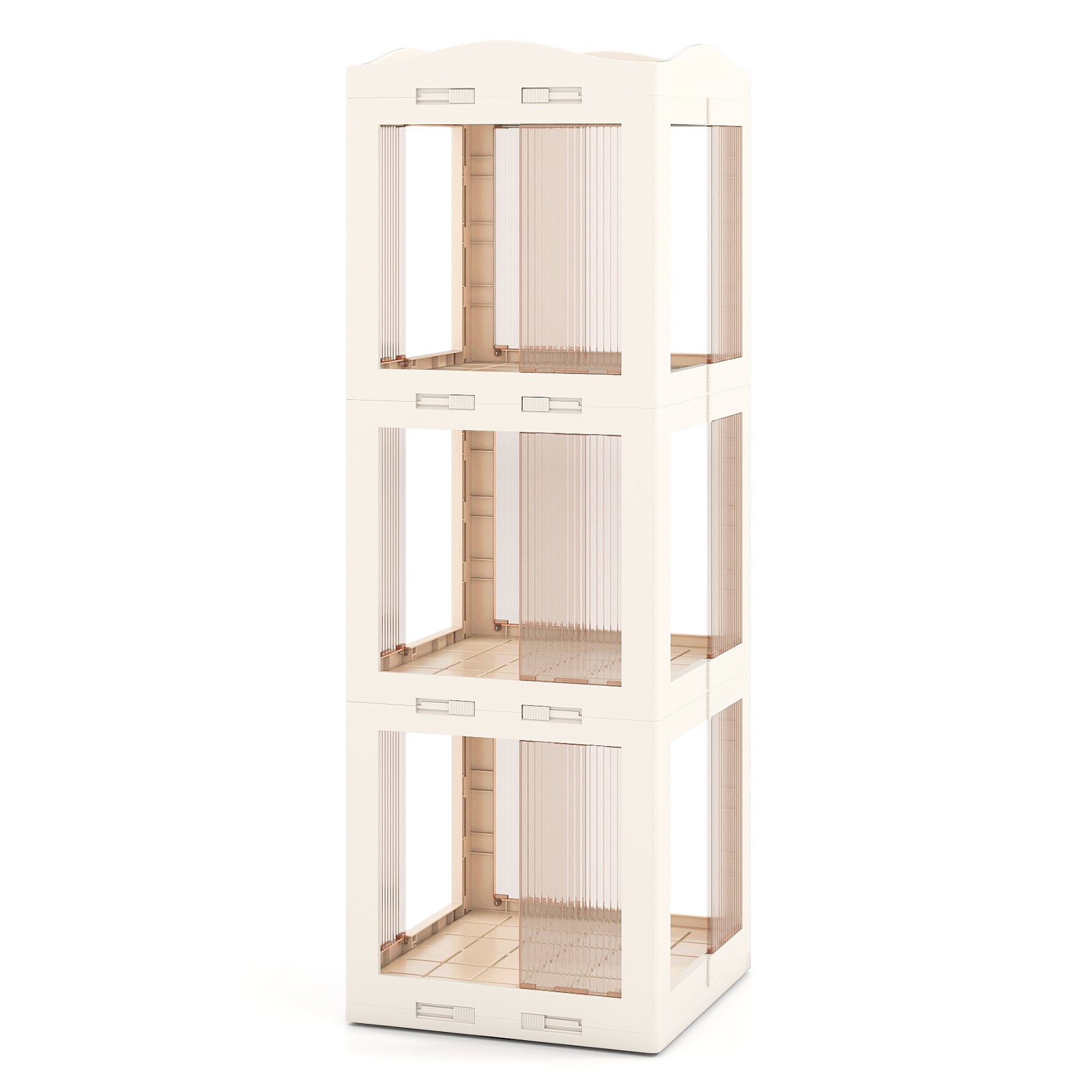 3-Tier Foldable Rotating Bookshelf with Swivel Base and Translucent Panels, White Bookcases White at Gallery Canada