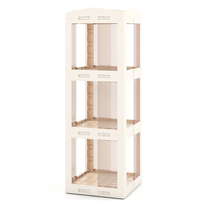 3-Tier Foldable Rotating Bookshelf with Swivel Base and Translucent Panels, White Bookcases White at Gallery Canada