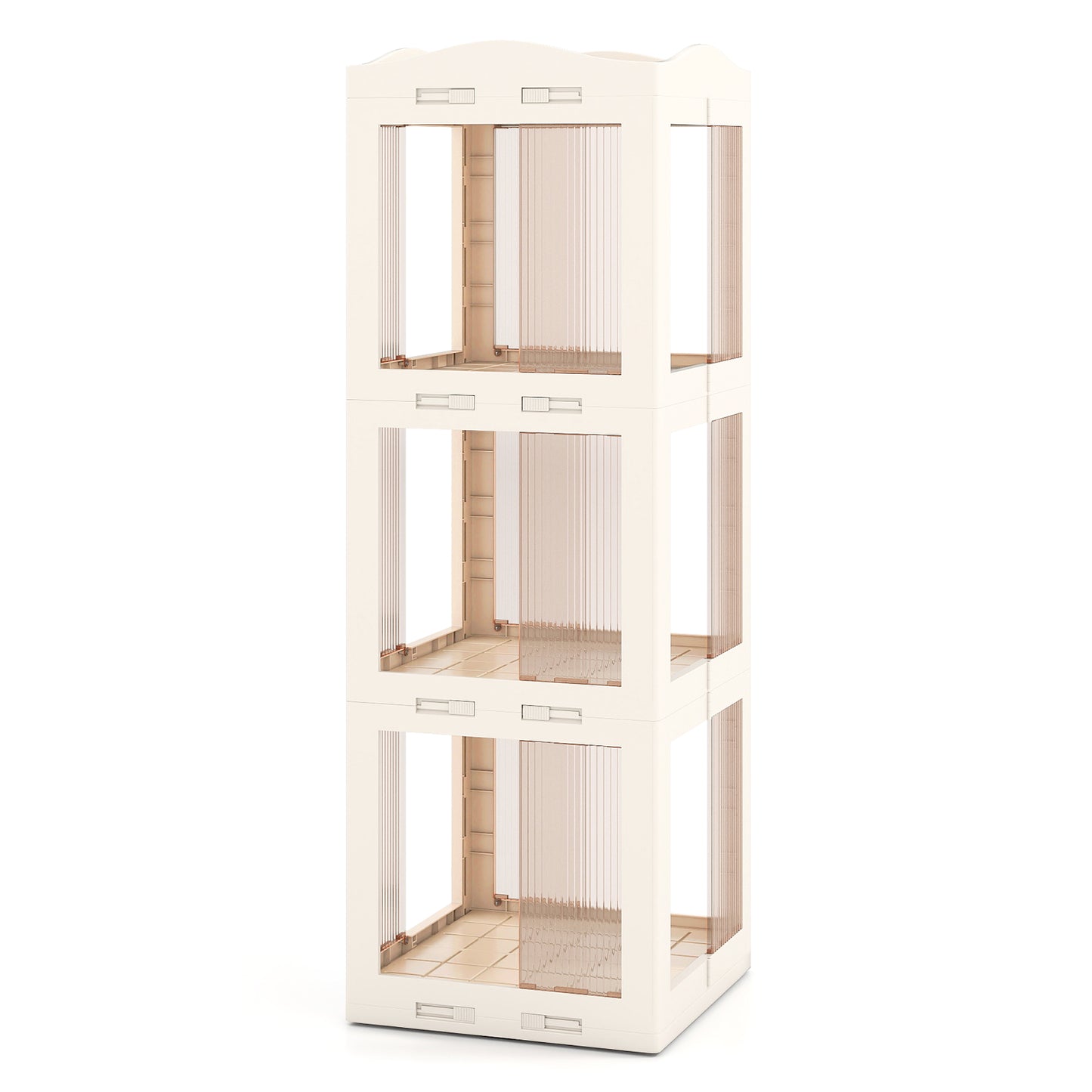 3-Tier Foldable Rotating Bookshelf with Swivel Base and Translucent Panels, White Bookcases at Gallery Canada