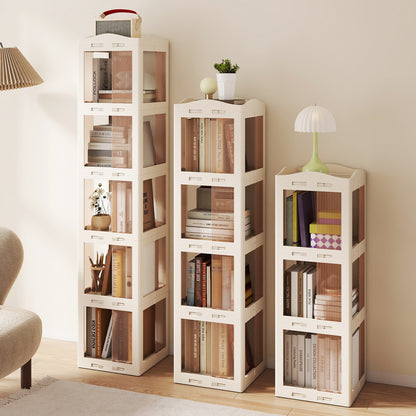 3-Tier Foldable Rotating Bookshelf with Swivel Base and Translucent Panels, White Bookcases at Gallery Canada