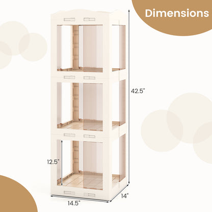 3-Tier Foldable Rotating Bookshelf with Swivel Base and Translucent Panels, White Bookcases at Gallery Canada