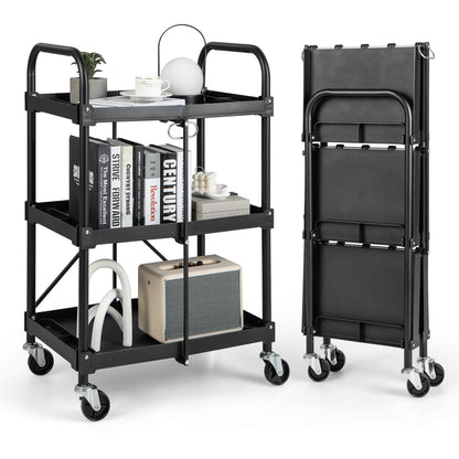 3-Tier Folding Trolley Cart With Universal Wheels, Black Garages Black at Gallery Canada