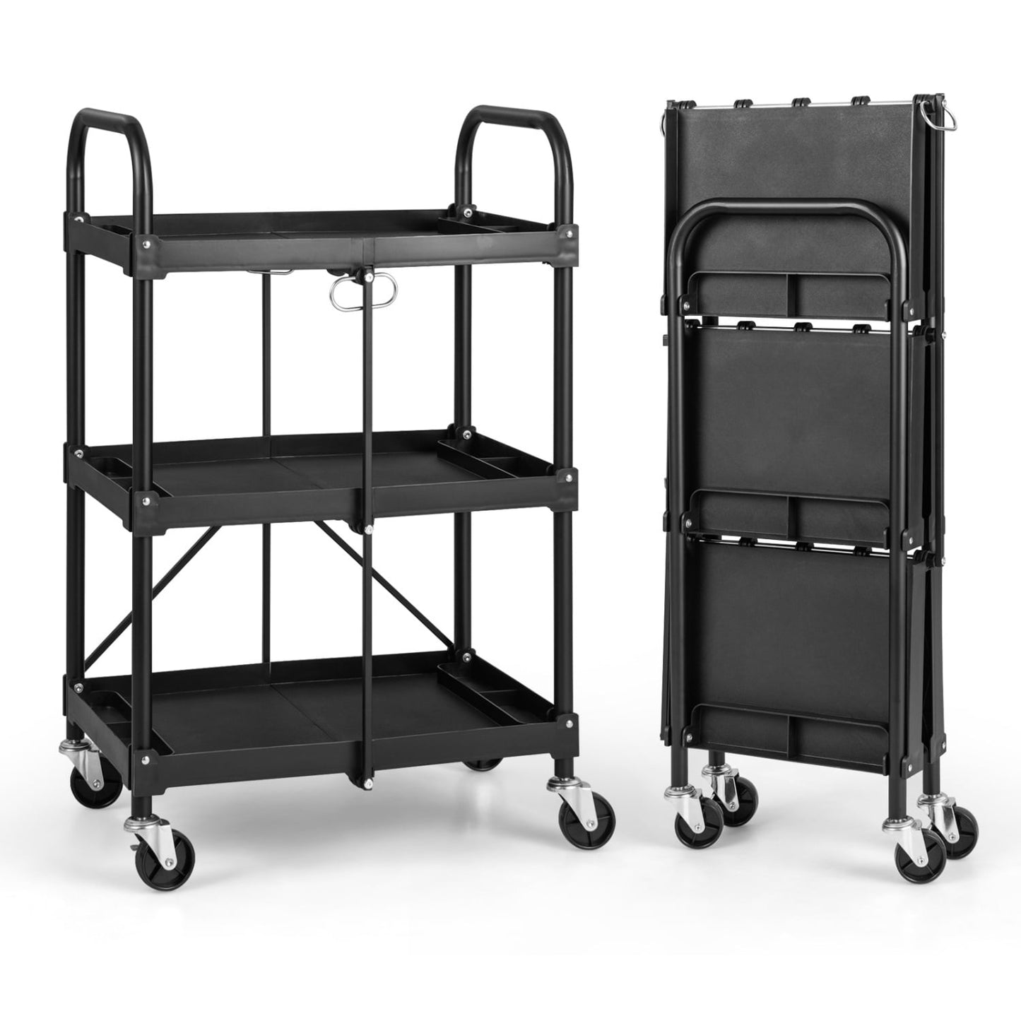 3-Tier Folding Trolley Cart With Universal Wheels, Black Garages at Gallery Canada