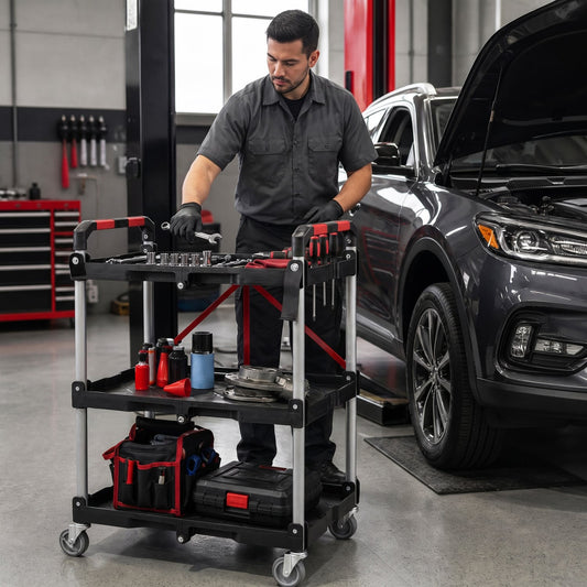 3-Tier Folding Utility Cart, Swivel Wheels, Brakes, Black Kitchen Islands & Carts Black at Gallery Canada