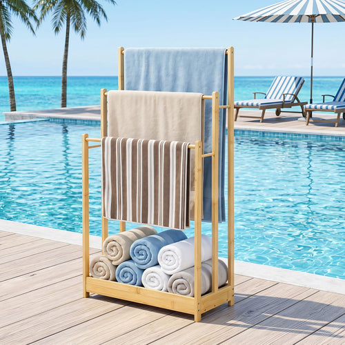 3-Tier Bamboo Towel Rack With Storage Shelf, Natural