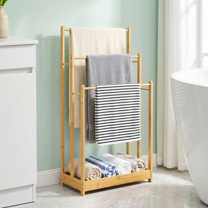 3-Tier Bamboo Towel Rack With Storage Shelf, Natural