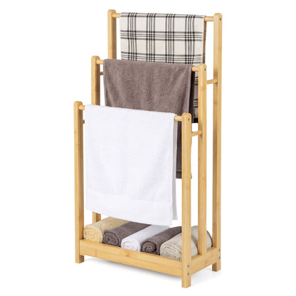 3-Tier Bamboo Towel Rack With Storage Shelf, Natural