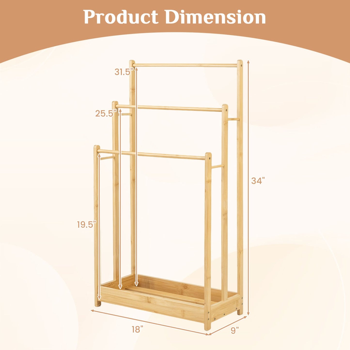 3-Tier Bamboo Towel Rack With Storage Shelf, Natural