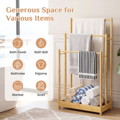 3-Tier Bamboo Towel Rack With Storage Shelf, Natural