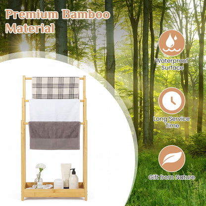 3-Tier Bamboo Towel Rack With Storage Shelf, Natural