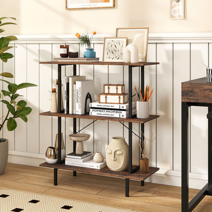 3-Tier Freestanding Bookshelf, Open Shelves, Metal Frame, Rustic Brown