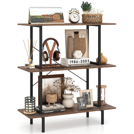 3-Tier Freestanding Bookshelf, Open Shelves, Metal Frame, Rustic Brown Bookcases Rustic Brown at Gallery Canada