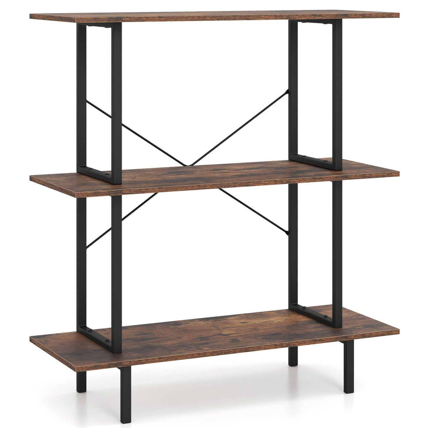 3-Tier Freestanding Bookshelf, Open Shelves, Metal Frame, Rustic Brown