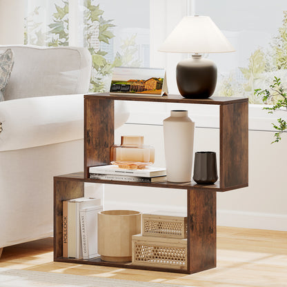 3-Tier Geometric Bookshelf with 2 Cubic Compartments, Brown Bookcases at Gallery Canada