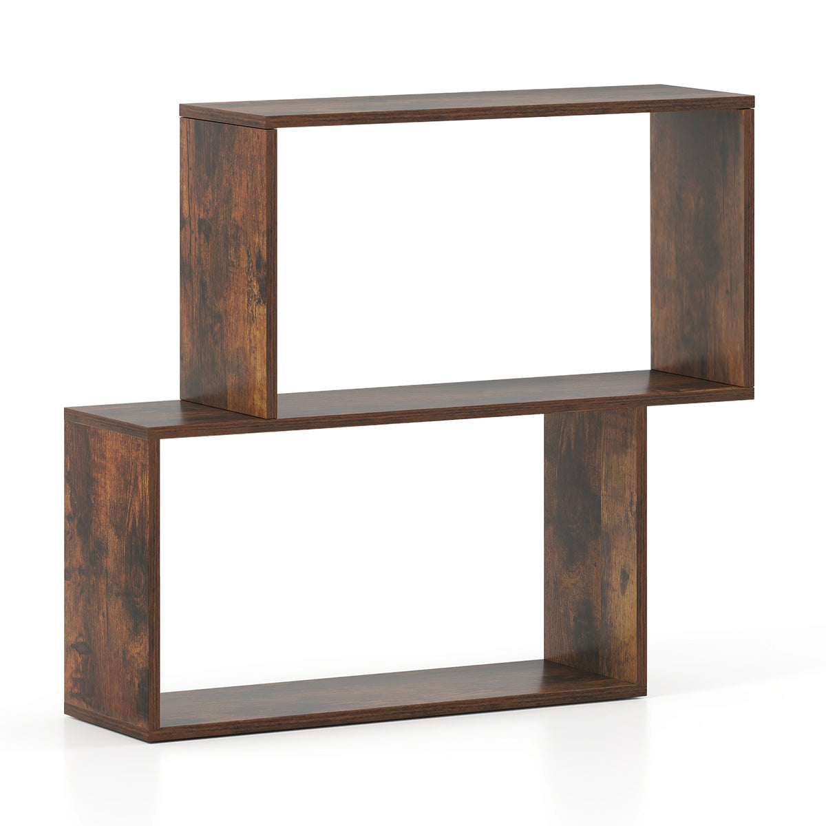 3-Tier Geometric Bookshelf with 2 Cubic Compartments, Brown Bookcases at Gallery Canada