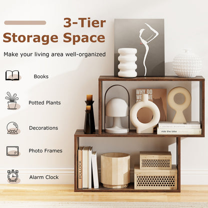 3-Tier Geometric Bookshelf with 2 Cubic Compartments, Brown Bookcases at Gallery Canada