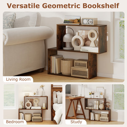 3-Tier Geometric Bookshelf with 2 Cubic Compartments, Brown Bookcases at Gallery Canada