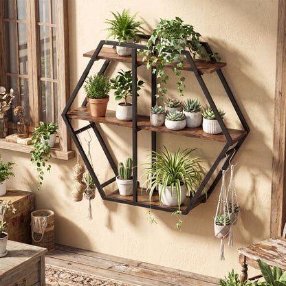 3-Tier Geometric Bookcase With S-Shaped Hooks, Rustic Brown Bookcases at Gallery Canada