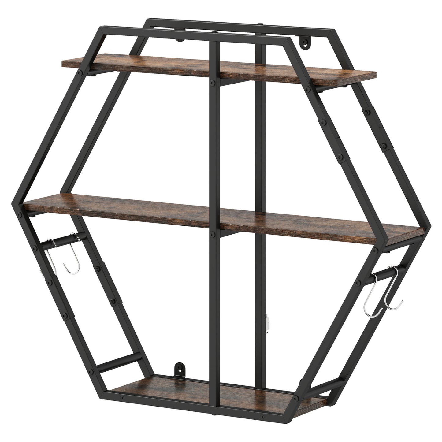3-Tier Geometric Bookcase With S-Shaped Hooks, Rustic Brown Bookcases Rustic Brown at Gallery Canada